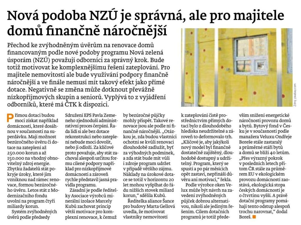 Nová podoba NZÚ může podpořit komplexnější renovace domů